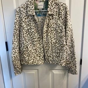 Tommy Bahama Two Palms Leopard Print Linen Jacket Raw Edge Sz Medium
